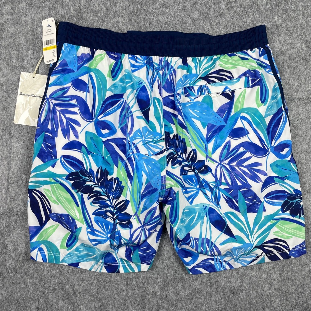 Tommy Bahama Swim Trunks Mens Medium Blue Baja Marina 8 Tropical Floral NEW - Picture 2 of 9
